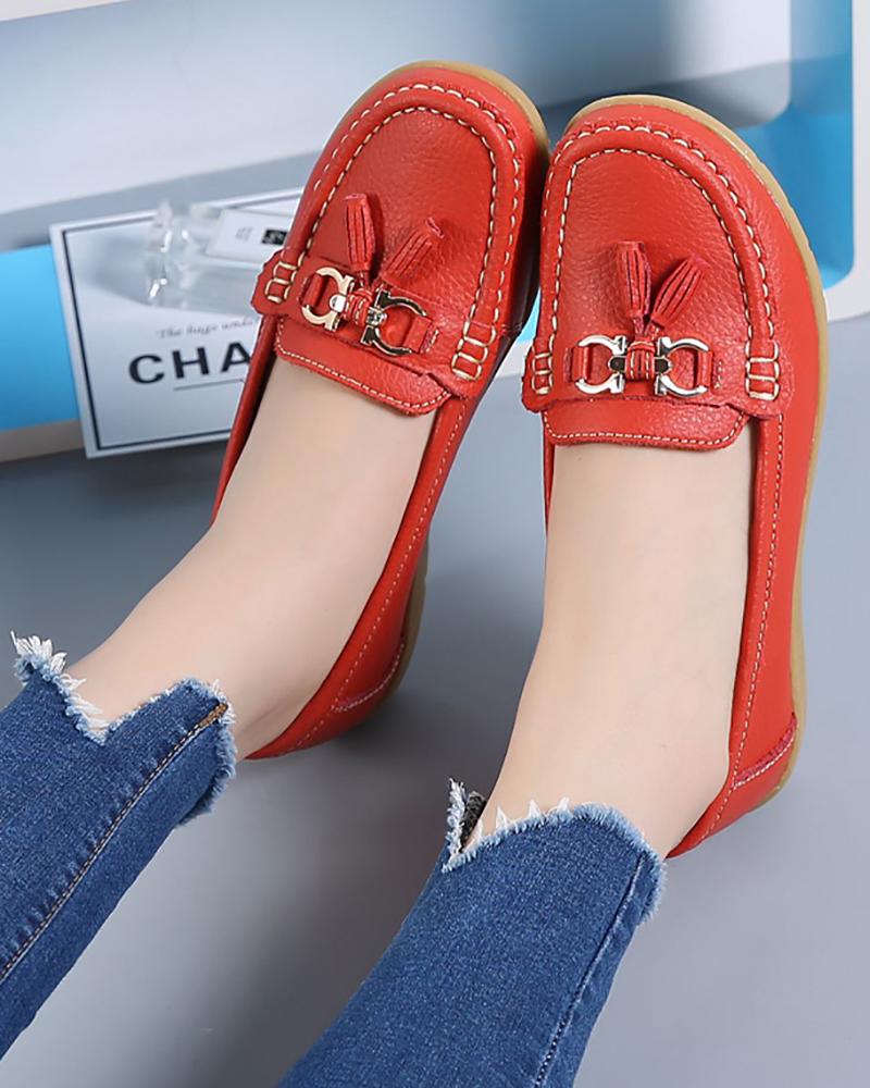 

Tassel Metal Decor Slip On Moccasins Shoes, Red