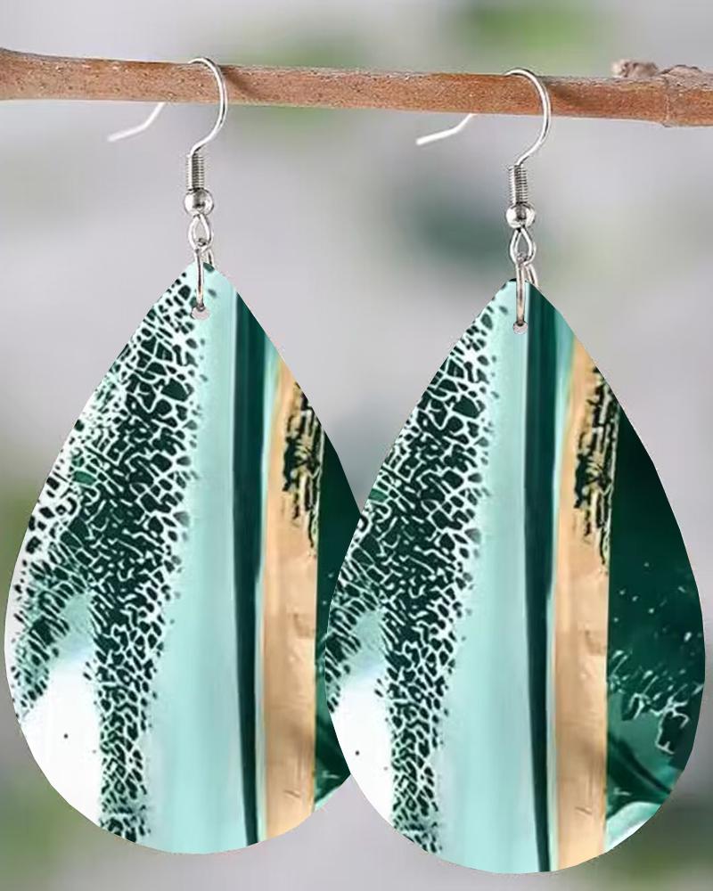 

1Pair Tie Dye Print Waterdrop Dangle Hook Earrings, Green