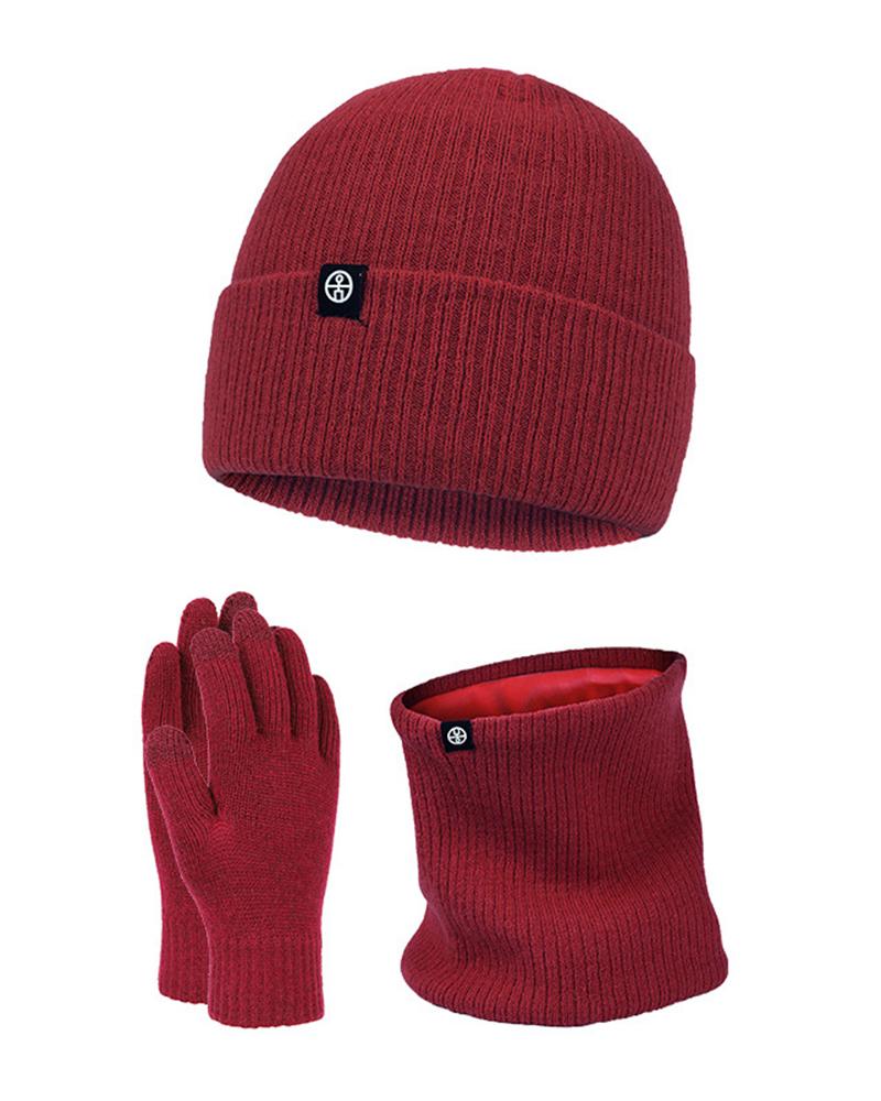 

3PCS Women's Beanie Slouchy Outdoor Daily Knit Portable Windproof Comfort Thermal Hat & Gloves & Neck Warmer Set, Wine red