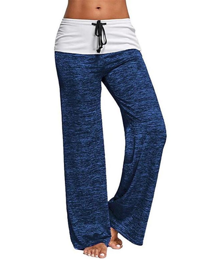 

Drawstring Colorblock Wide Leg Pants, Dark blue