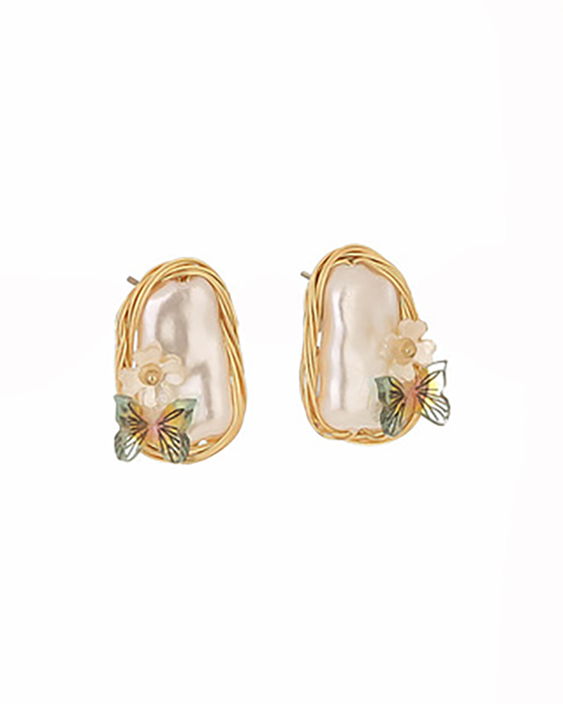 

1Pair Faux Pearl Butterfly Floral Decor Earrings, Style1