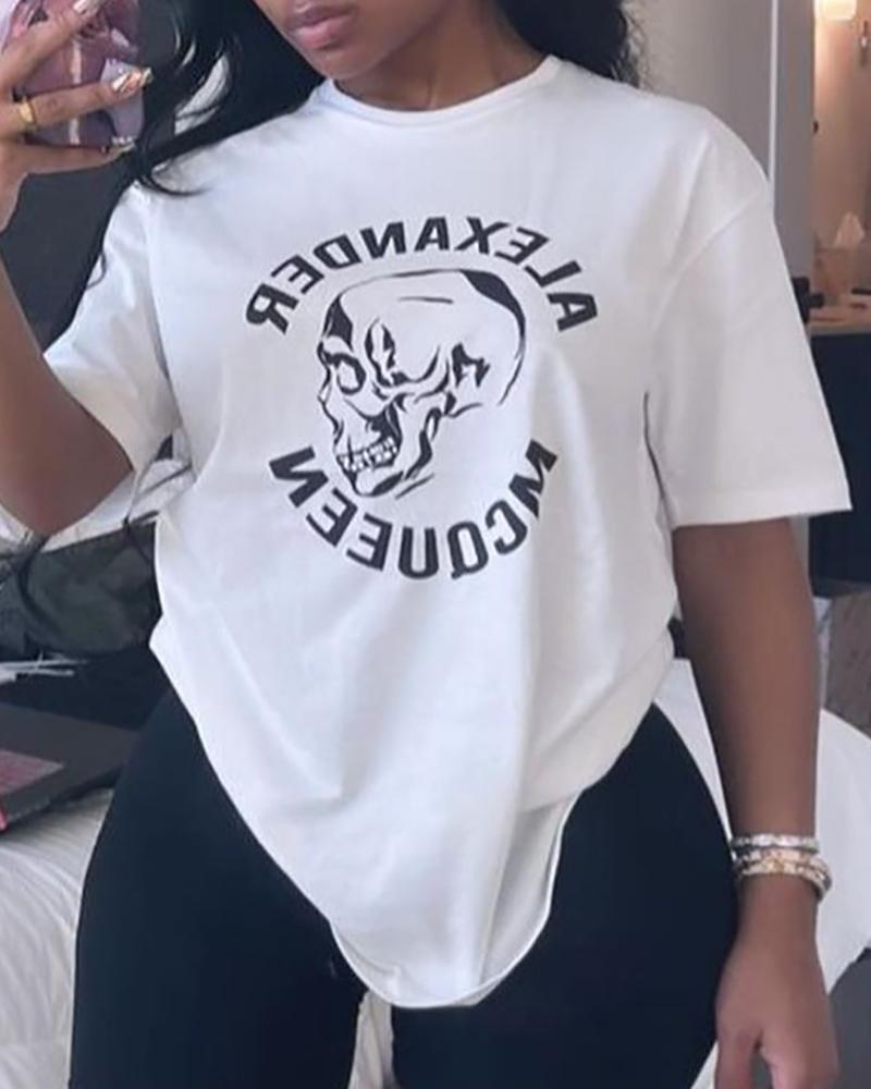 

Letter Print Short Sleeve Top & Shorts Sets, White