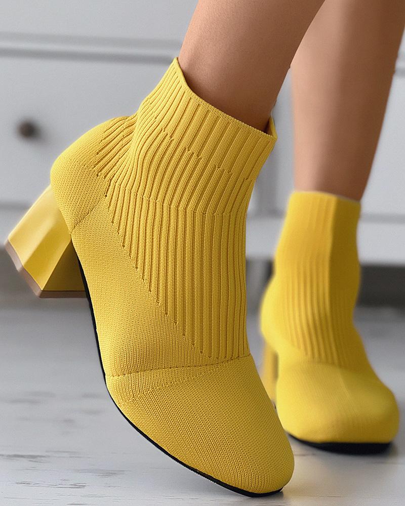 

Square Toe Chunky Knit Ankle Boots, Yellow