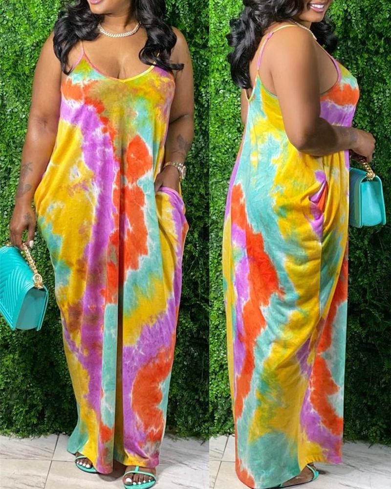 

Tie Dye Print Pocket Design Casual Cami Dress, Multicolor