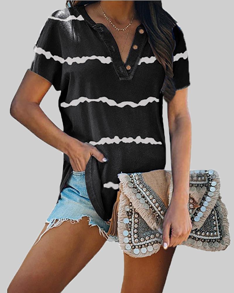 

Striped Short Sleeve Loose T-shirts, Black