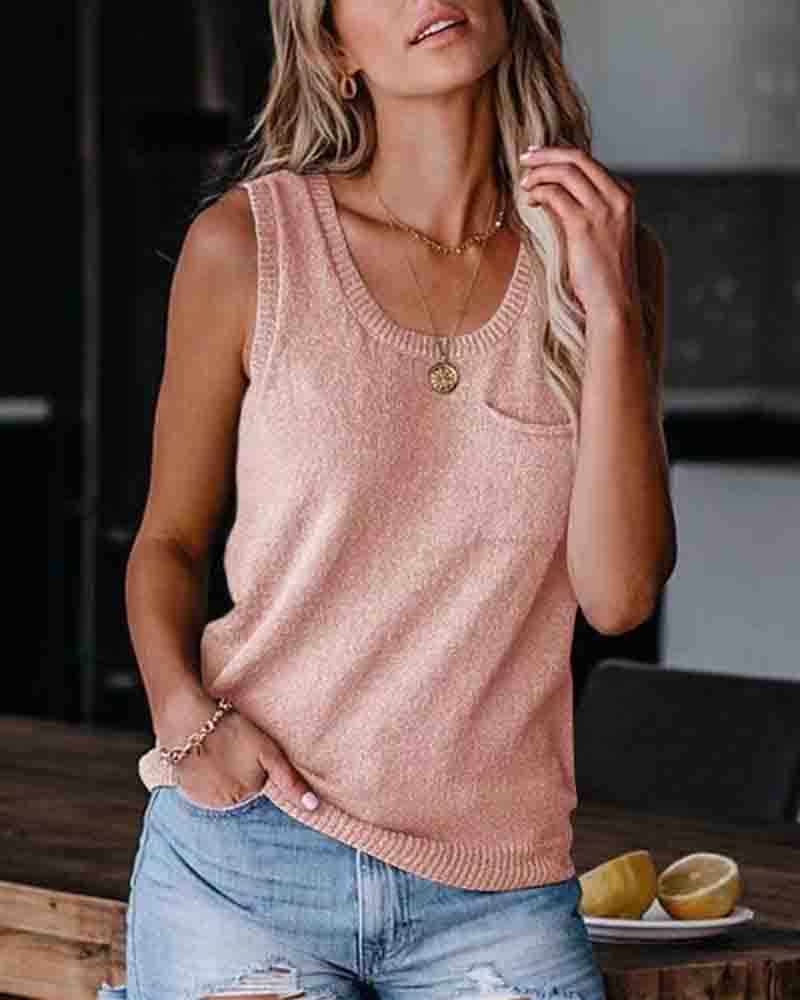 

Button Decor Back Sleeveless Knit Top, Pink