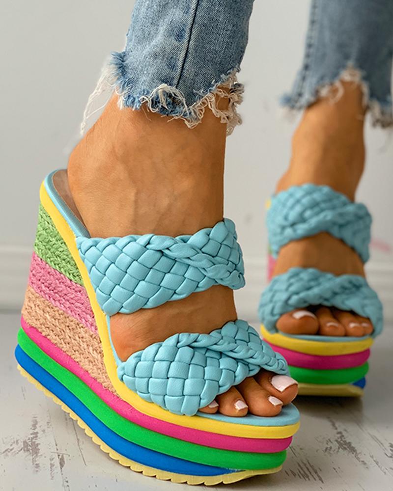 

Braided Colorblock Espadrille Wedge Sandals, Blue