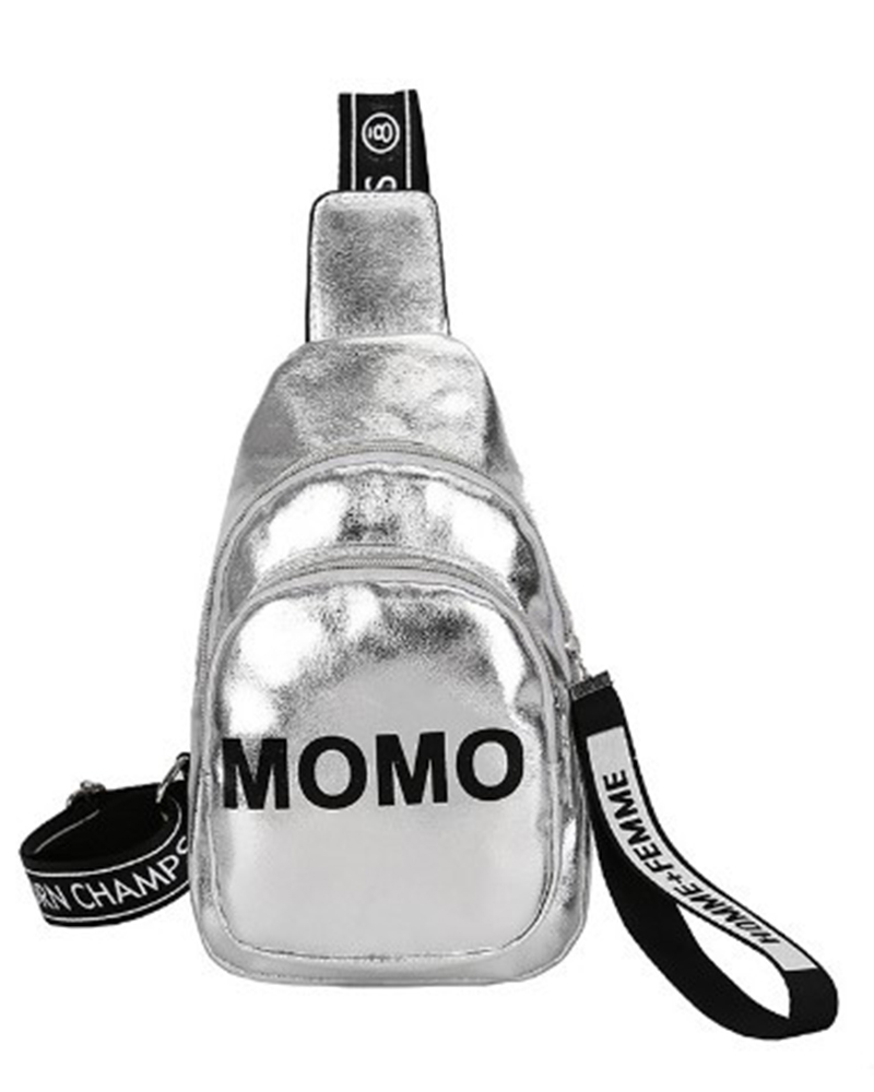 

Letter Tape Zipper Design Cute Shoulder Bag, Silver