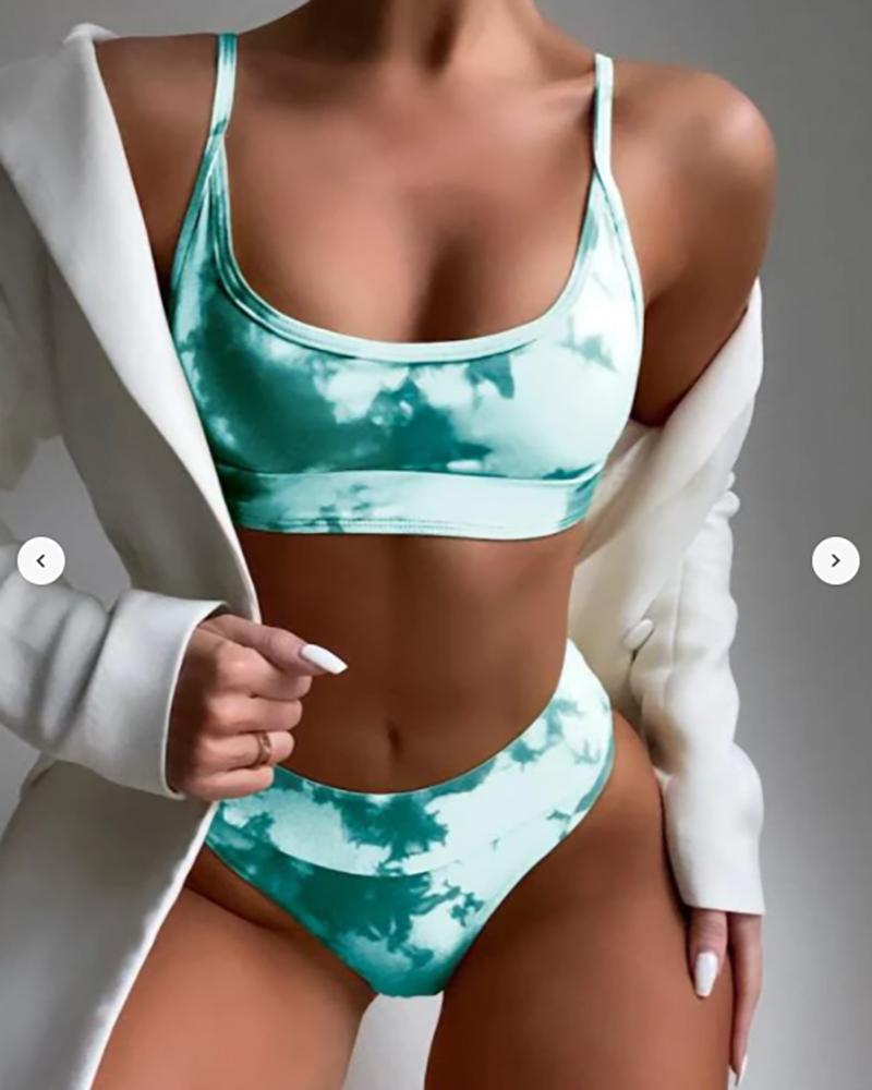 

Tie Dye Gradient Strap Bra With Panties Bikini Sets, Green