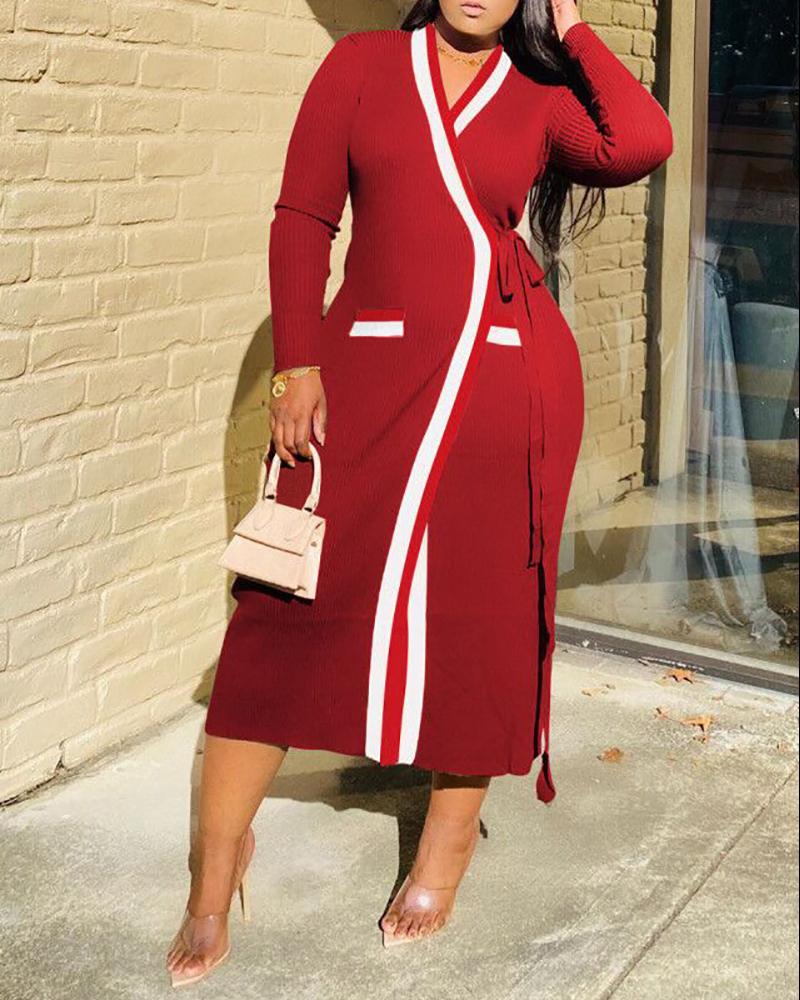 

Long Sleeve Tied Detail Coat, Red