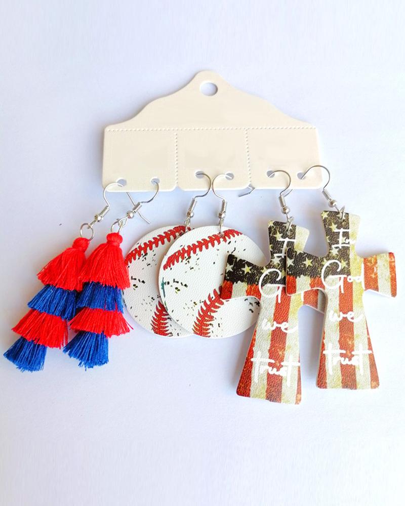 

3Pairs Independence Day Flag Layered Drop Earrings Set, Style2