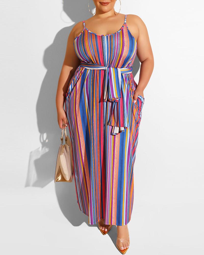 

Plus Size Striped Pocket Design Cami Maxi Dress, Blue