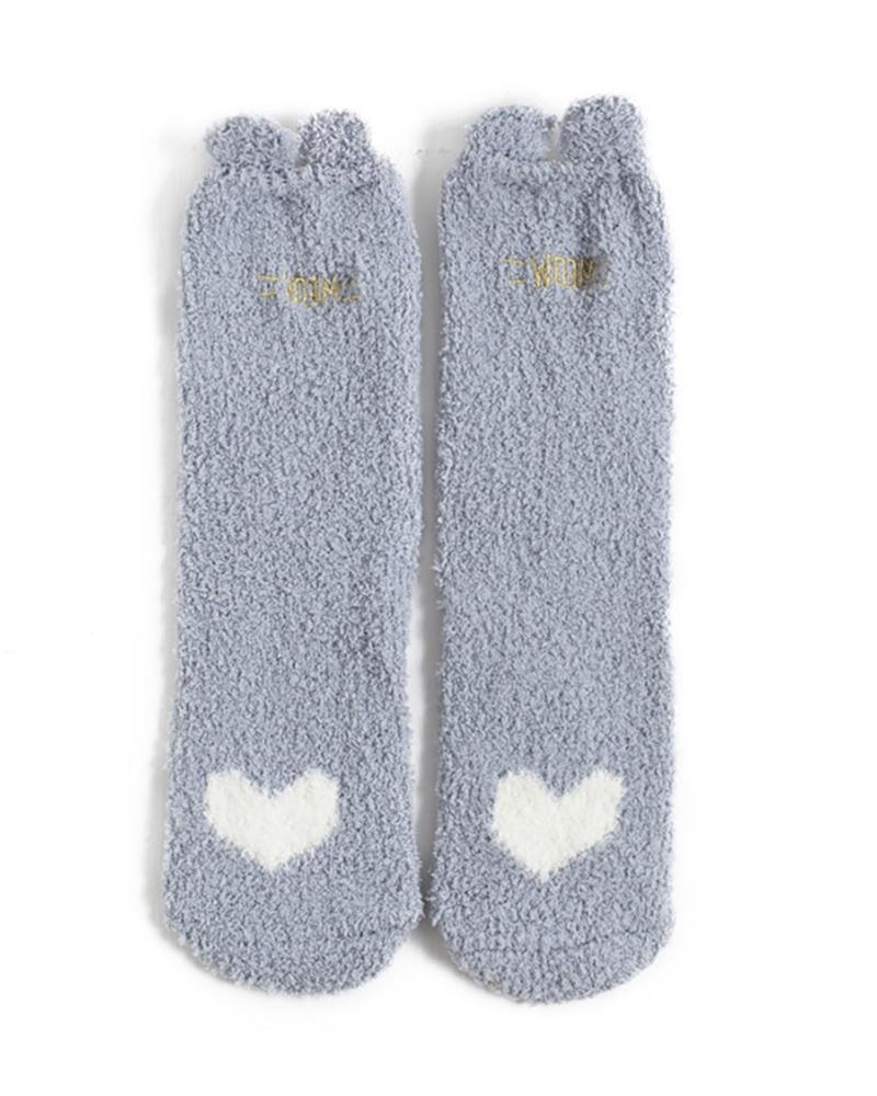 

Fluffy Embroidery Heart Paw Pattern Coral Socks, Blue
