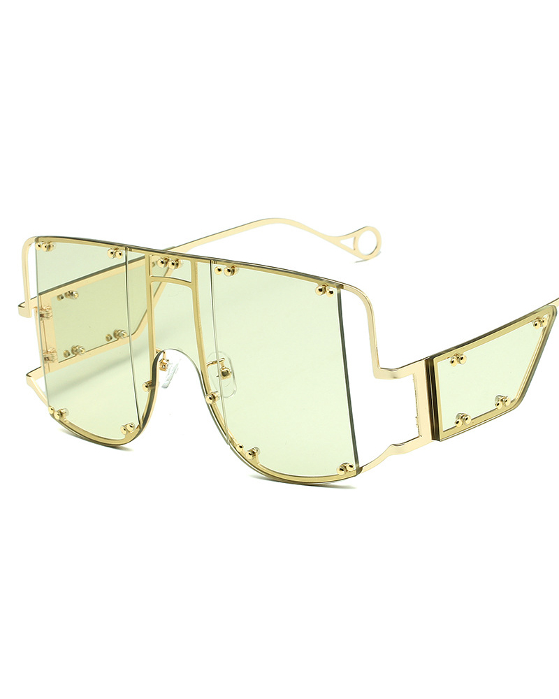 

1Pair Studded Decor Flat Top Tinted Fashion Sunglasses, Green