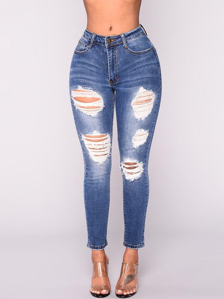 

Raw Cut High Waist Skinny Jeans, Dark blue