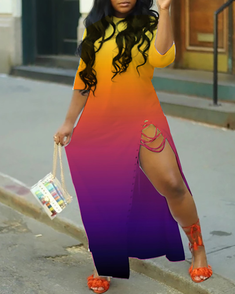 

Half Sleeve High Slit Maxi Dress, Purple