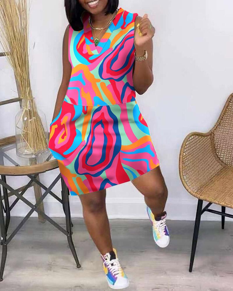 

Abstract Print Sleeveless Casual Dress, Multicolor