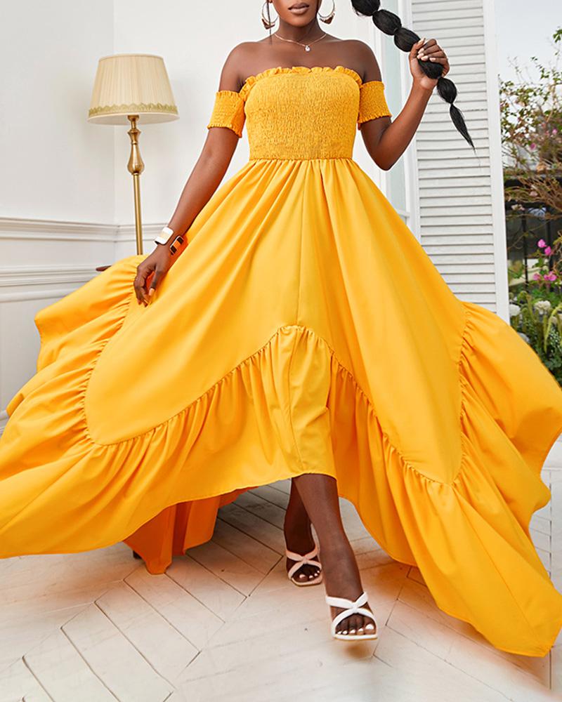 

Off Shoulder Shirred Ruffles Maxi Dress, Yellow