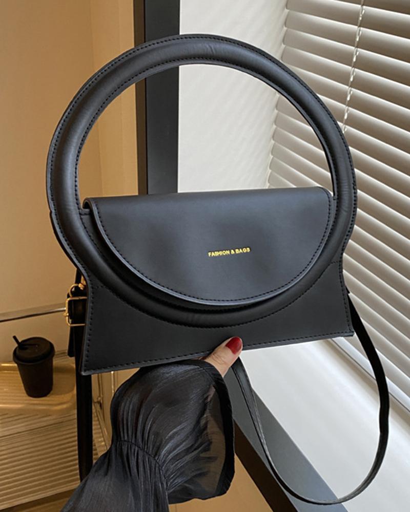 

Round Top Handle Flap Magnetic Crossbody Bag, Black