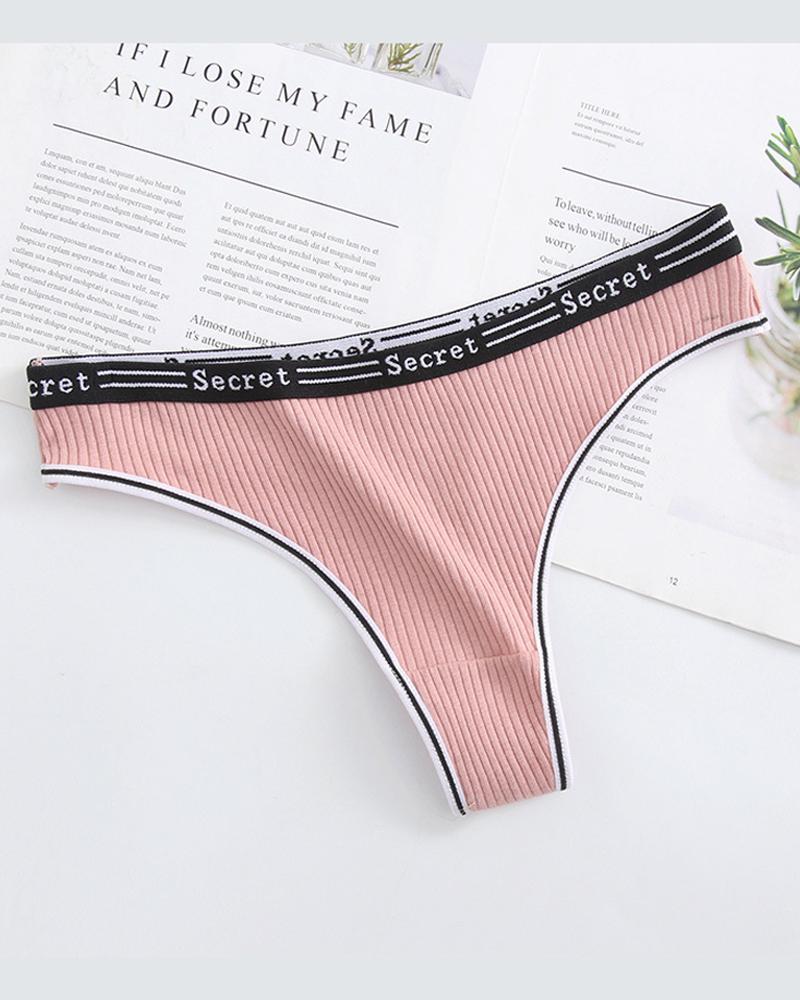 

Ribbed Skinny Low Waist Thong Panties, Pink