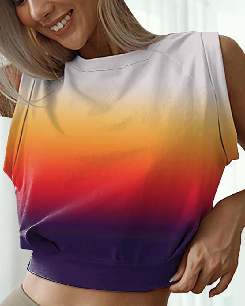 

Ombre Round Neck Sleeveless Crop Top, Beige