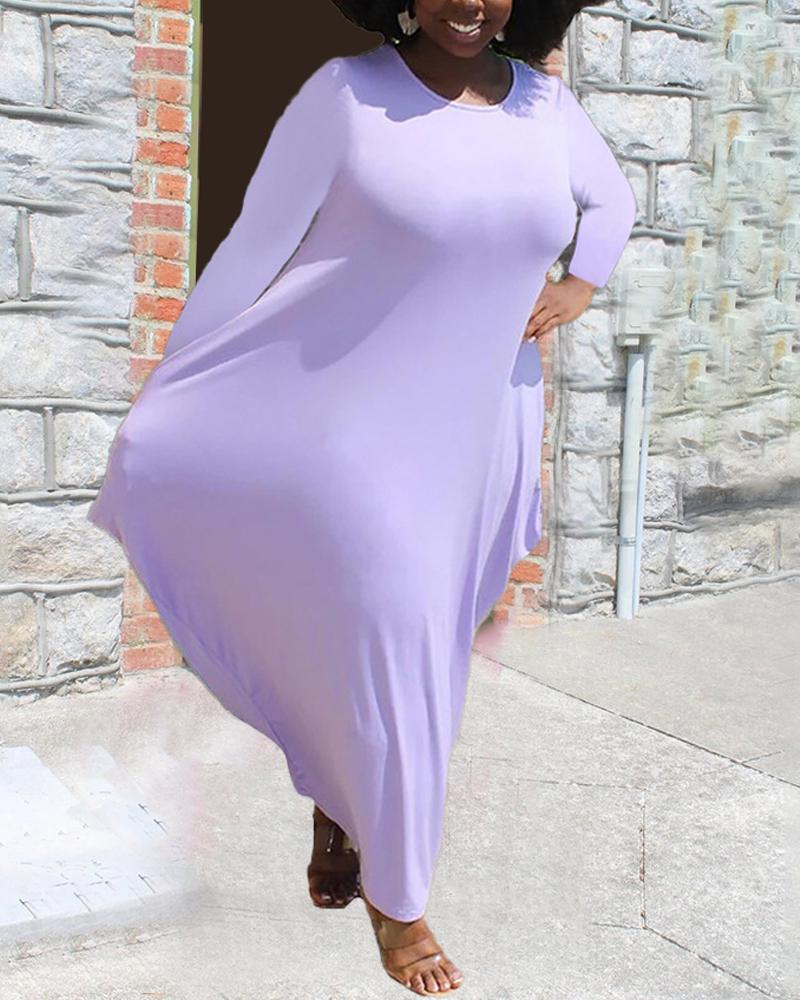 

Plus Size Long Sleeve Pocket Detail Draped Maxi Dress, White