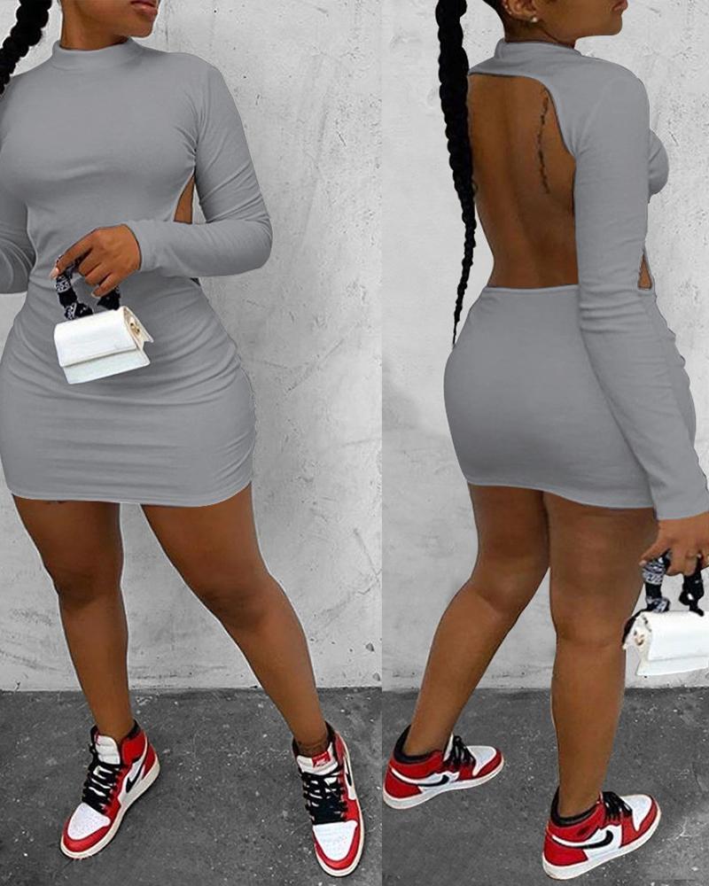 

Long Sleeve Backless Bodycon Dress, Gray