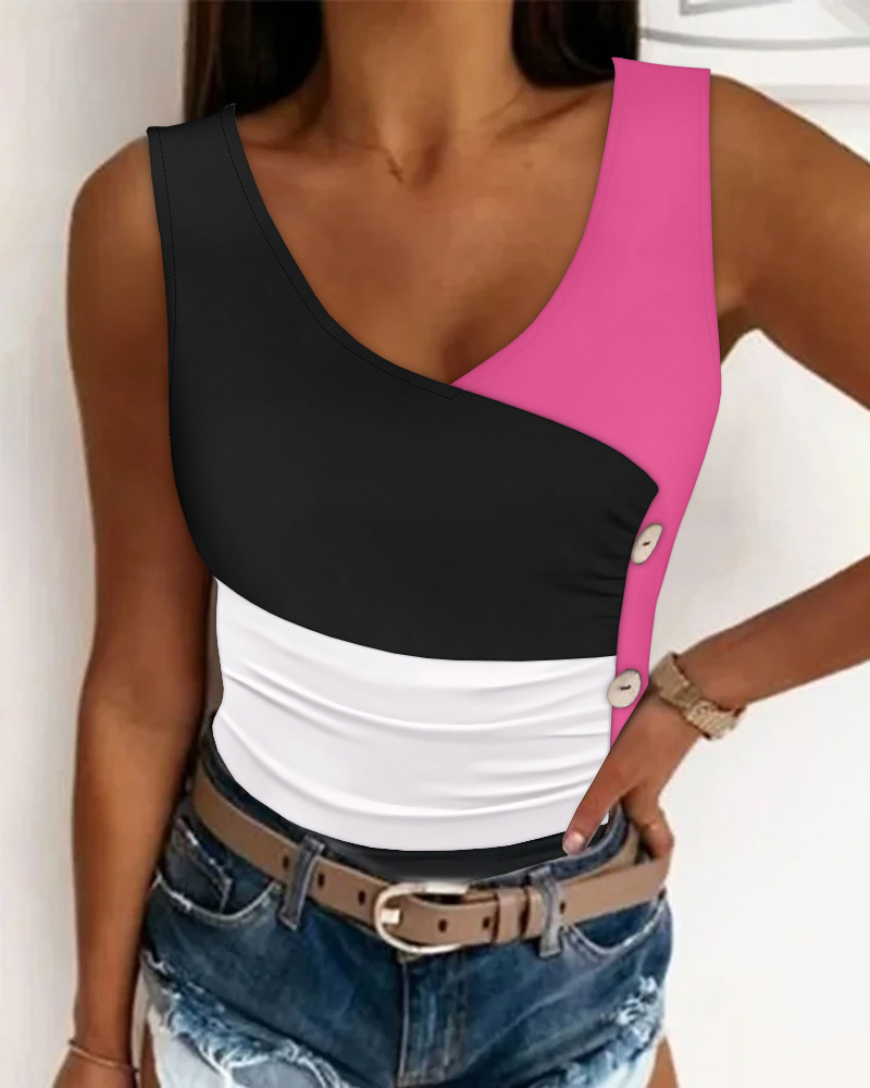 

Regata Colorblock com detalhes de botões, Hot pink