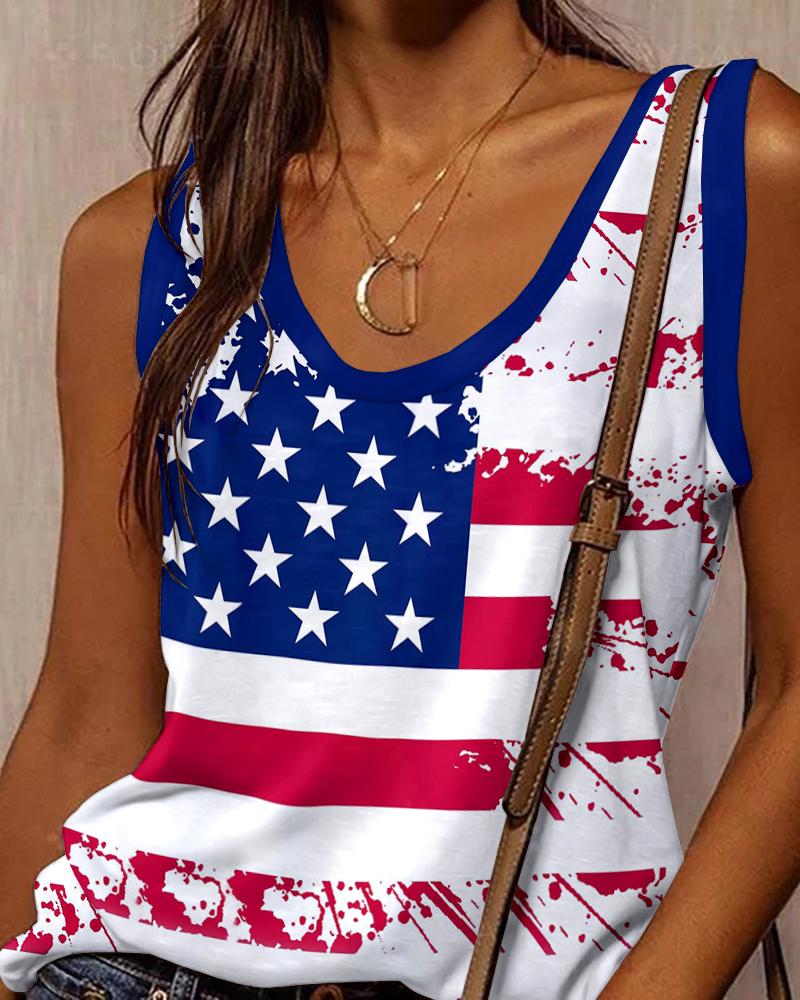 

Independence Day Flag Print Casual Tank Top, Multicolor