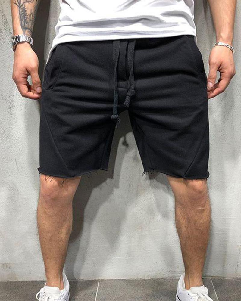 

Solid Pocket Detail Jogger Shorts, Black