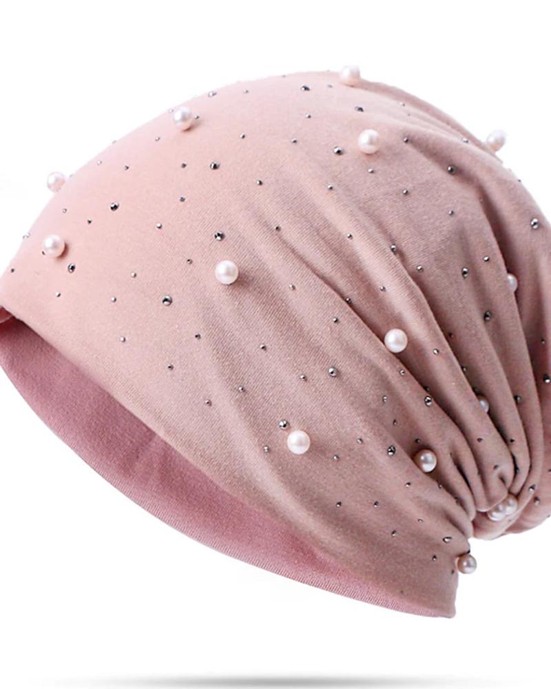 

Women's Beanie Slouchy Outdoor Dailywear Casual Rhinestone Pearls Decor Fall Winter Hat, Pink