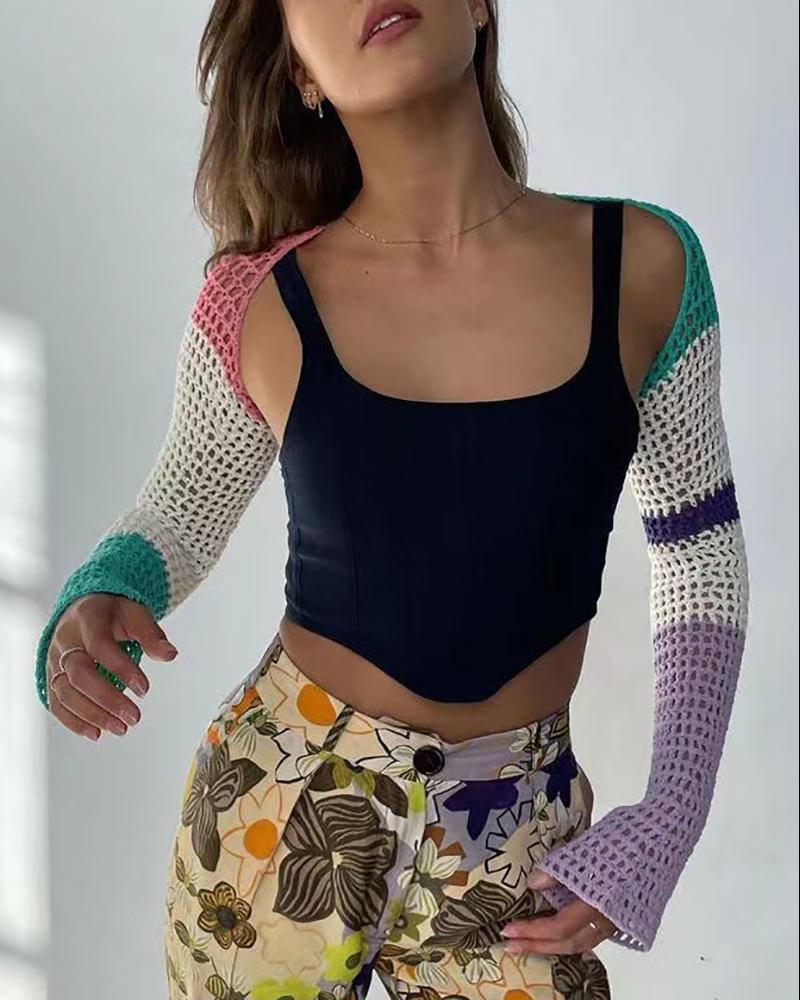 

Colorblock Bell Sleeve Hollow Out Cardigan, Purple