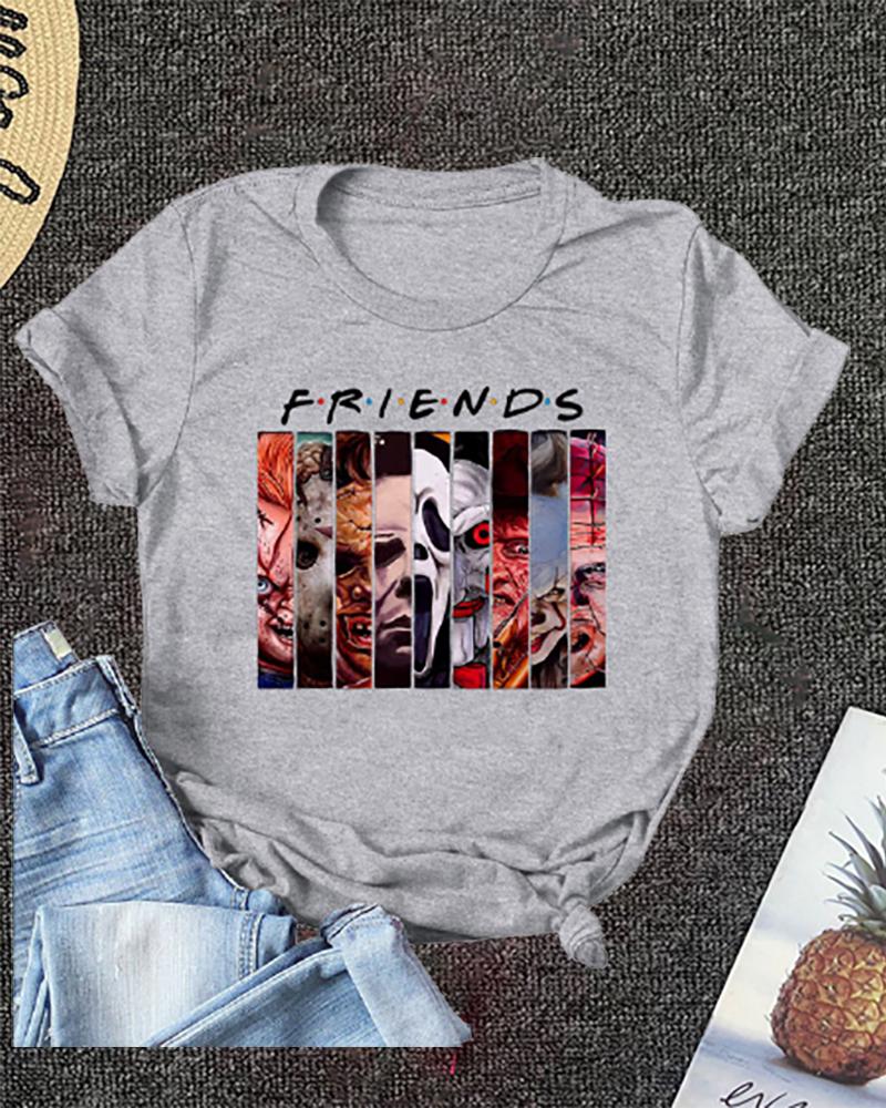 

Halloween Letter Graphic Print Short Sleeve Top, Gray