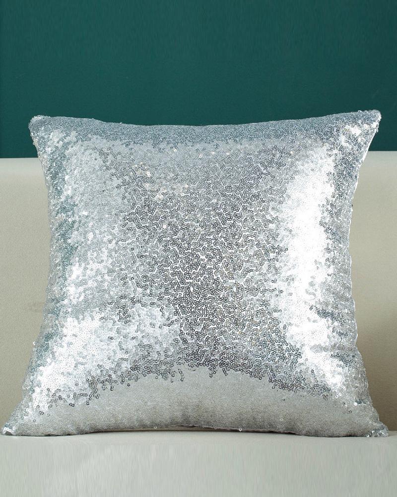 

1pc Christmas Allover Sequin Pillow Cover 18x18inch Farmhouse Pillow Cover Holiday Rustic Linen Pillow Case Sofa Couch Throw Christmas Decoration, Silver