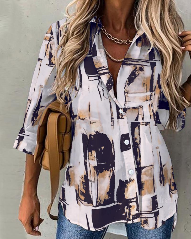

Abstract Print Long Sleeve Button Down Shirt, Multicolor