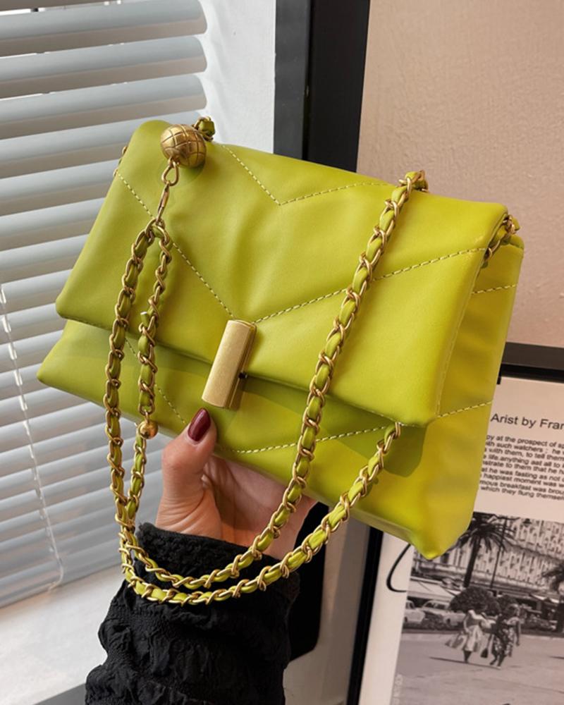 

Chevron Quilted Chain Strap Flap Crossbody Bag, Green
