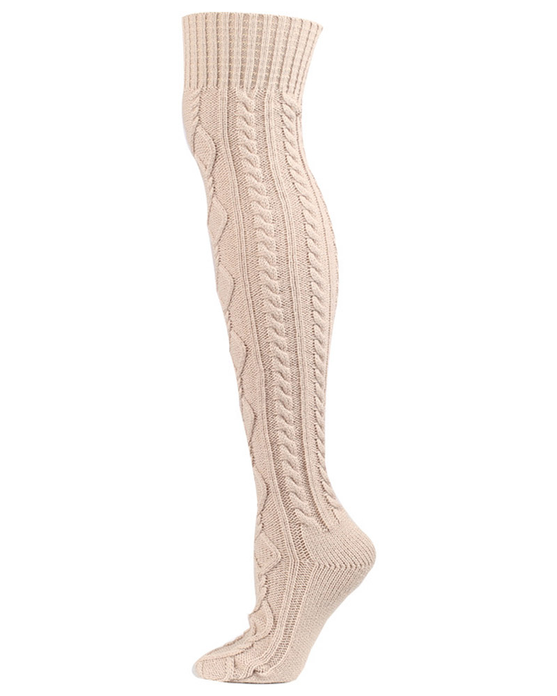 

1Pair Thigh High Cable Knit Leg Warmers Long Boot Socks, Beige