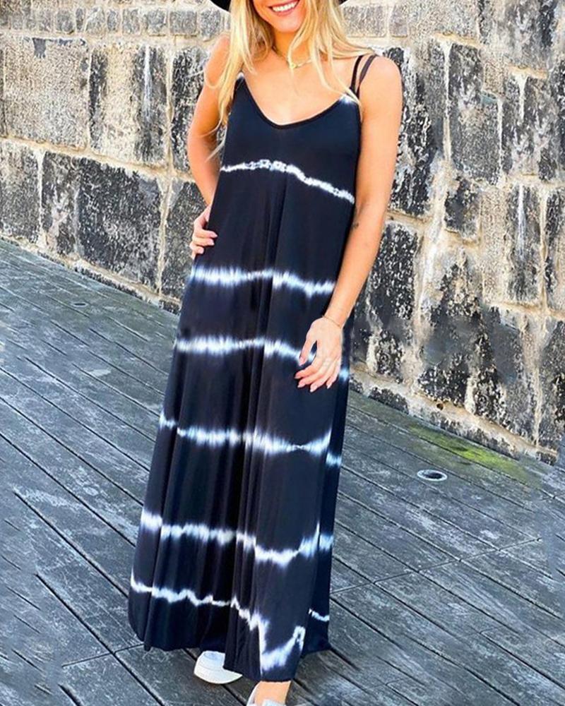 

Tie Dye Print Sling Loose Maxi Dress, Black
