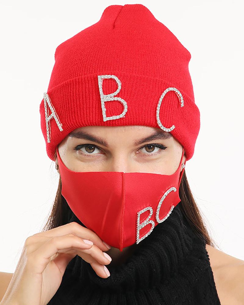 

Studded Cuffed Beanie With Face Mask, Style1