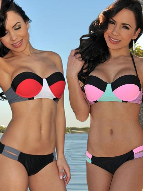 

Fashion Plus Size Push Up BeachWear Bathing Suit Swimwear Bra+Triangel Bottom, Red