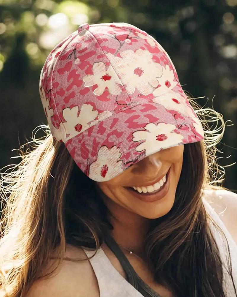 

Floral Leopard Print Baseball Cap, Pink