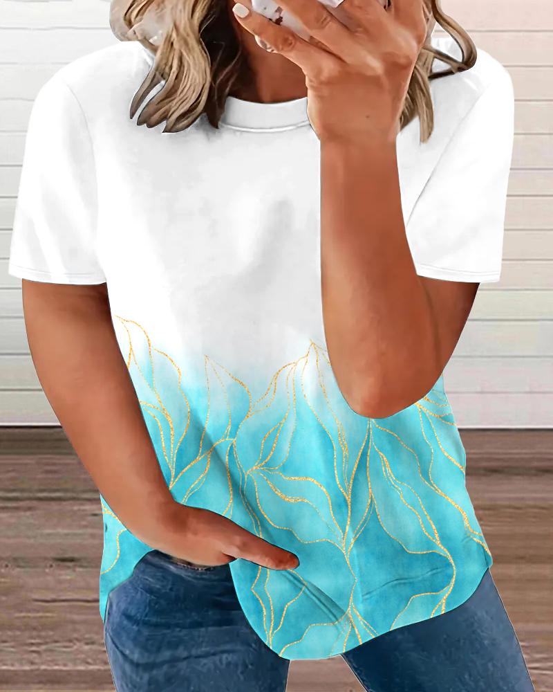 

Plus Size Marble Print Ombre Round Neck T-Shirt, Green