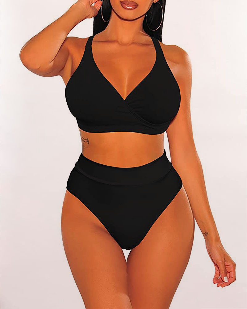

Criss Cross High Waist Bikini Set, Black