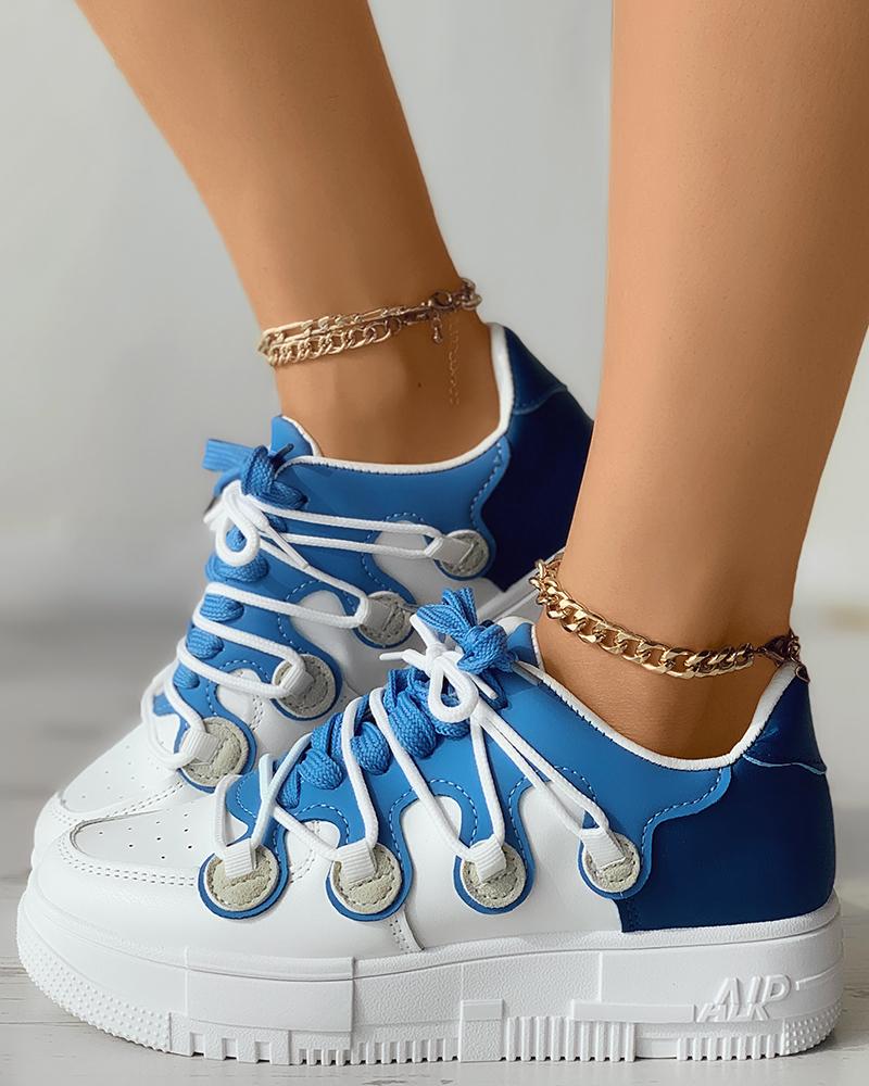

Colorblock Lace-up Front Flatform Sneaker, Lighted blue