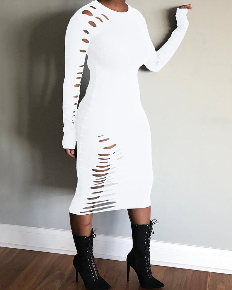 

Long Sleeve Ladder Cutout Bodycon Dress, White