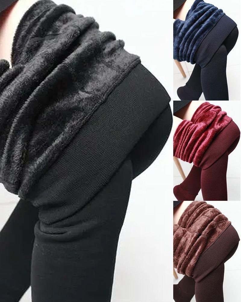 

High Waist Thermal Warm Fleece Lined Stirrup Leggings, Black