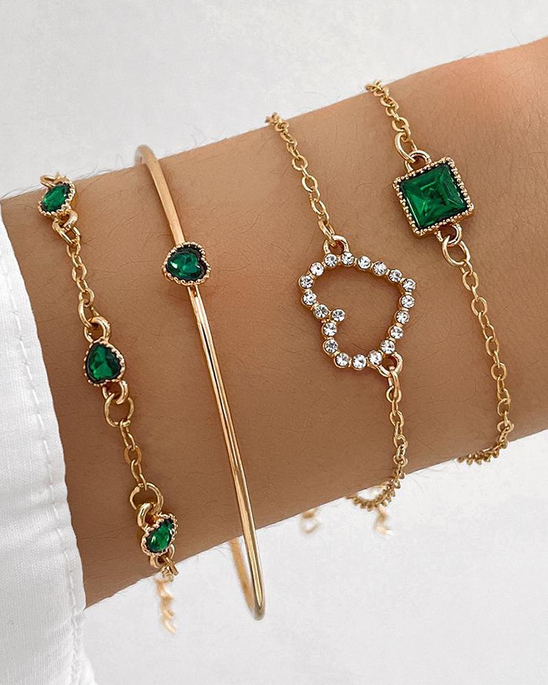 Juego de 4 pulseras de piedras preciosas con corazón de diamantes de imitación para el día de San Valentín