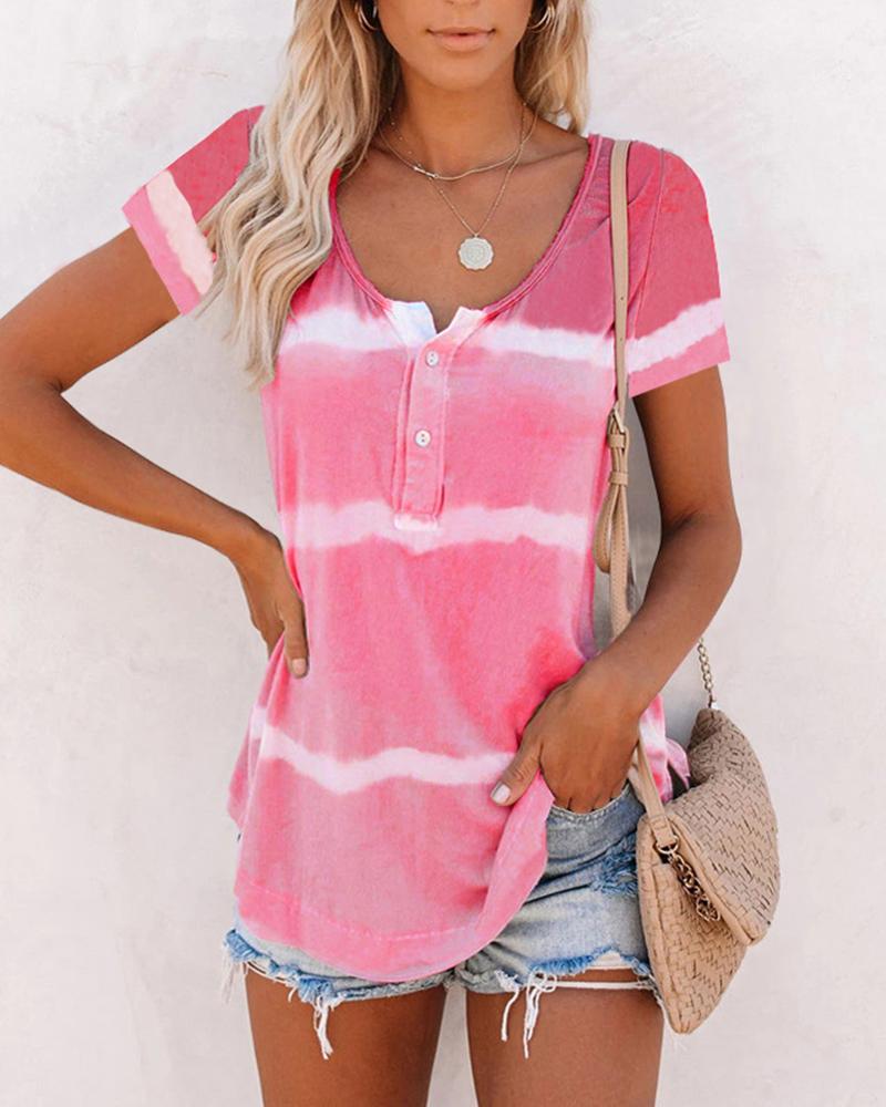 

Tie Dye Short Sleeve Loose T-shirts, Pink