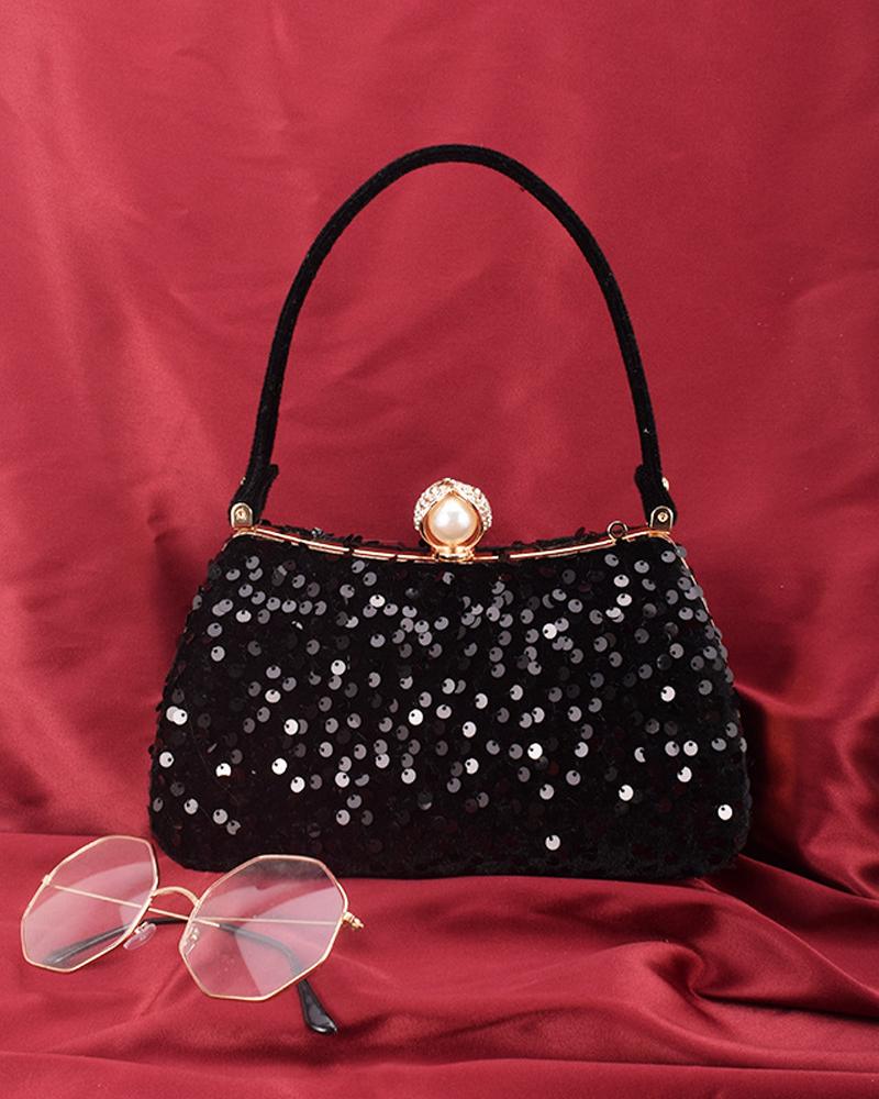 

Allover Sequin Evening Bag, Black