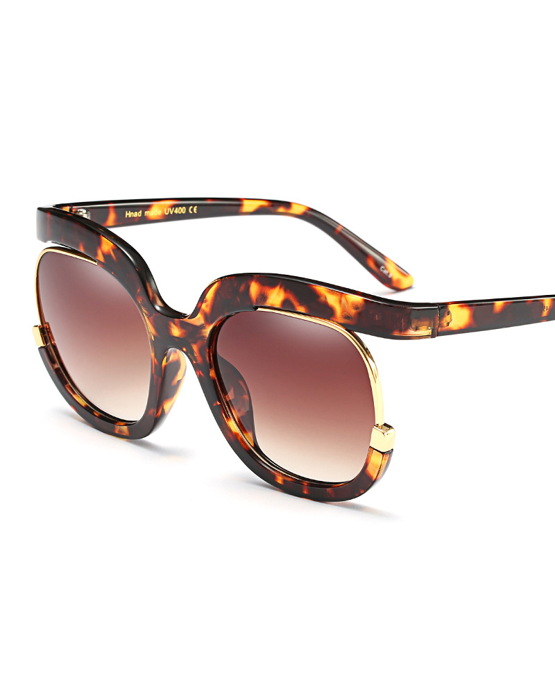 

1Pair Ombre Lens Half Metal Frame Fashion Sunglasses, Leopard